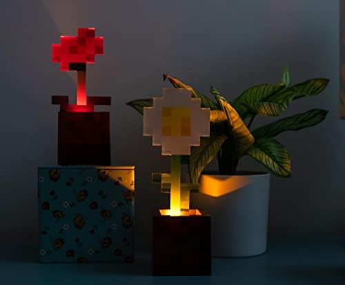 Minecraft Daisy ו- Poppy Proper Proper Lights, סט של 2 | מנורת שולחן שידת לילה עם אור LED לחדר שינה, שולחן כתיבה, סלון | חדר עיצוב בית